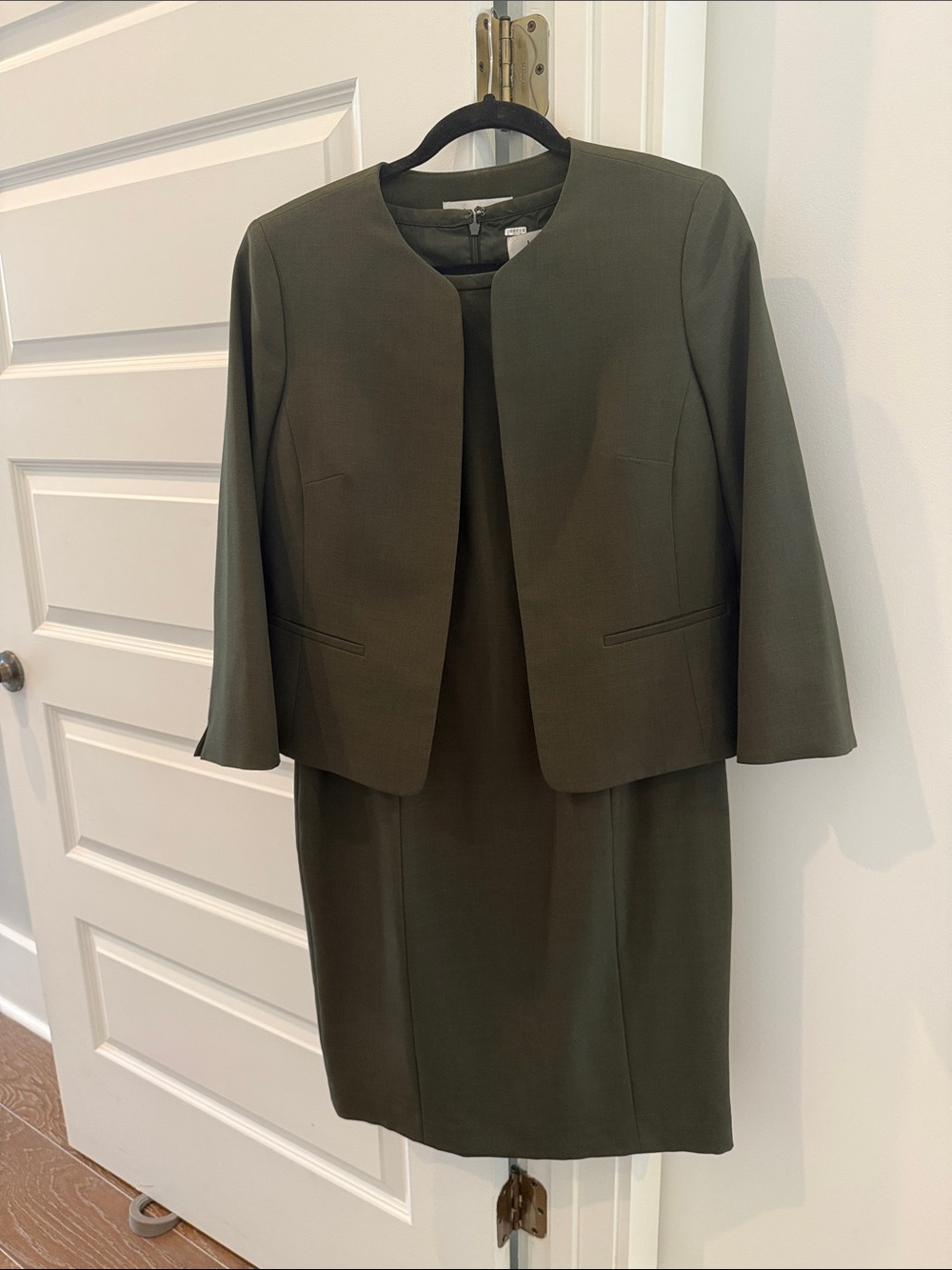 Le Suit Olive Green Sheath Dress with Matching Jacket